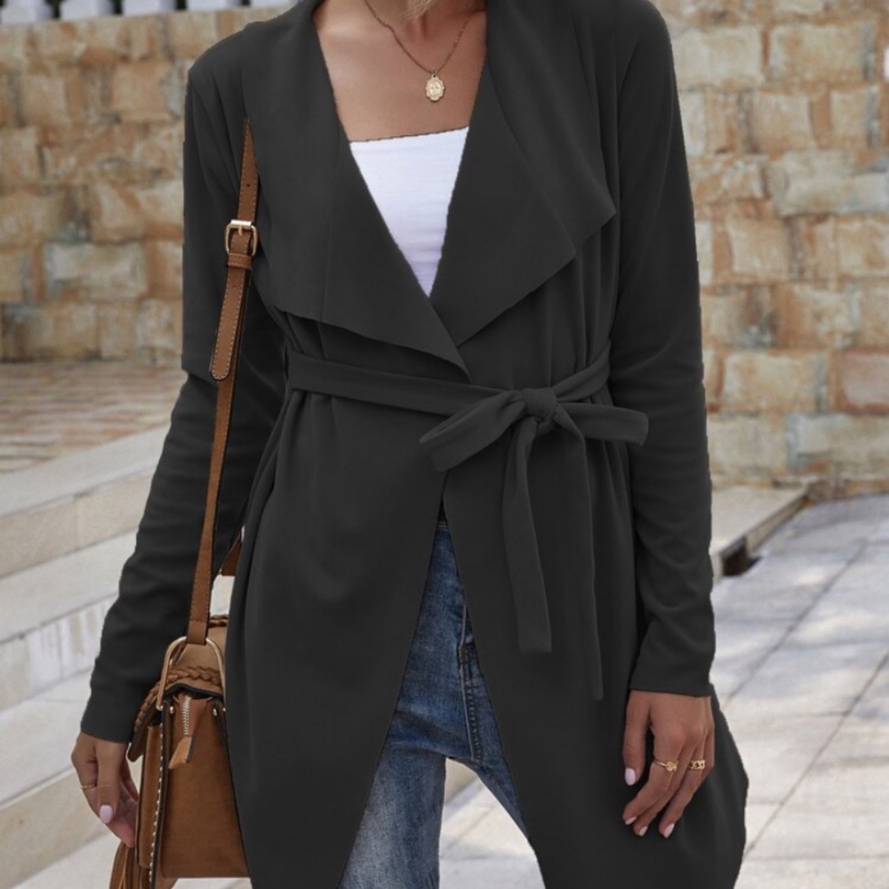 Shein black velvet waterfall jacket